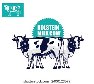 HOLSTEIN DAIRY MILK LOGO, silhouette of great cow standing in farm vector illustrations