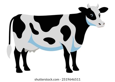 Holstein Friesian Cow Vector Illustration, Dairy Cow Clipart, Farm Animal Icon