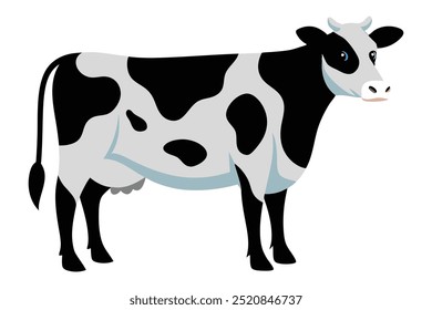 Holstein Friesian Cow Vector Illustration, Dairy Cow Clipart, Farm Animal Icon