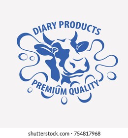 holstein smiling cow portrait stylized vector symbol, logo and emblem template