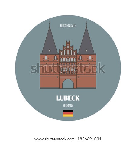 Holsten Gate in Lubeck, Germany. Architectural symbols of European cities. Colorful vector 