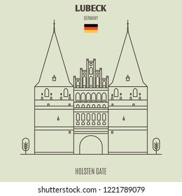 Holsten Gate in Lubeck, Germany. Landmark icon in linear style