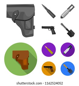 Holster, cartridge, air bomb, pistol. Military and army set collection icons in monochrome,flat style vector symbol stock illustration web.