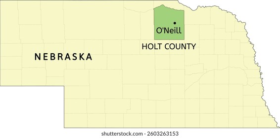 Holt County and city of O'Neill location on Nebraska state map