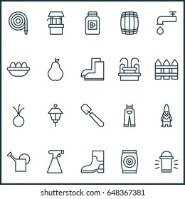 Holticulture Icons Set. Collection Of Cask, Ovum, Barrier And Other Elements. Also Includes Symbols Such As Seed, Fountain, Lamp.