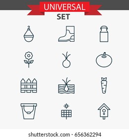 Holticulture Icons Set. Collection Of Hanger, Growing Plant, Barrier And Other Elements. Also Includes Symbols Such As Jug, Tomato, Onion.