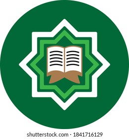The Holy Al-Quran in border icon flat style for web design