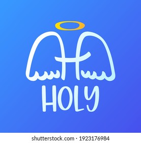 Holy angel letter H vector logo. Painted angel illustration, holiday, hand drawn angel