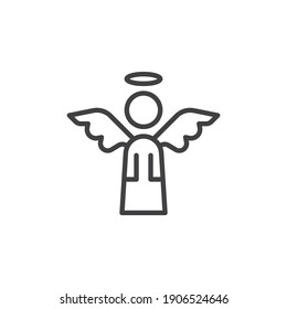 Holy angel line icon. linear style sign for mobile concept and web design. Angel with wings and halo outline vector icon. Symbol, logo illustration. Vector graphics