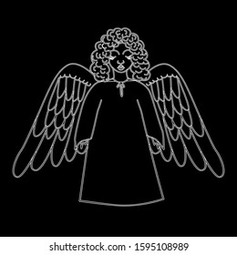 Holy angel with wings. An angel in long robes, curly hair of golden color, and closed eyes.