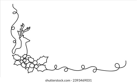 holy berry with deer for christmas line art, single line vector