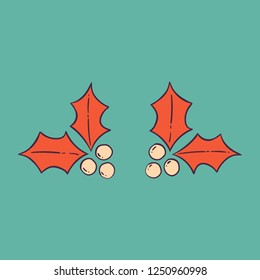 Holy berry vector doodle, hand drawn illustration for christmas decoration.