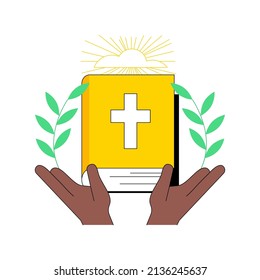 Holy bible abstract concept vector illustration. Bible translation, christianity sacred book, word of God, religious media, public reading, holy scriptures for children abstract metaphor.