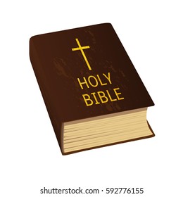 Holy Bible. ancient styled prayers book. Hard cover, golden cross and letters. Vector Illustration.