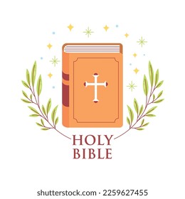 holy bible between branches cartoon. vector illustration