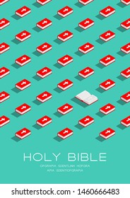 Holy Bible book 3D isometric pattern, Christian faithful concept poster and banner vertical design illustration isolated on green background with copy space, vector eps 10