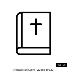 Holy bible book with christian cross symbol vector icon in line style design for website, app, ui, isolated on white background. Editable stroke. EPS 10 vector illustration.