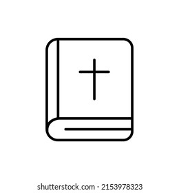 Holy bible book with cross line icon in black. Trendy flat isolated outline symbol, sign used for: illustration, infographic, logo, mobile, app, banner, web design, dev, ui, ux, gui. Vector EPS 10