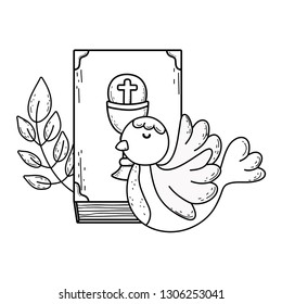 holy bible book with dove bird