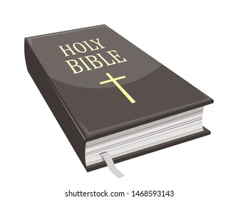 holy bible book with golden inscription and cross, vector illustration 