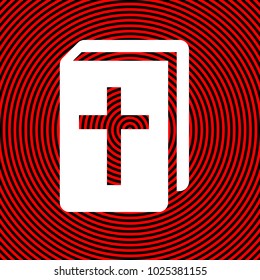 Holy Bible book icon. Vector. White icon on red and black radial pattern as background. Isolated.