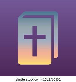 Holy Bible book icon. Vector. Evening gradient icon at violet background.