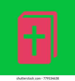 Holy Bible book icon. Vector. Paradise pink icon on dark pastel green background.