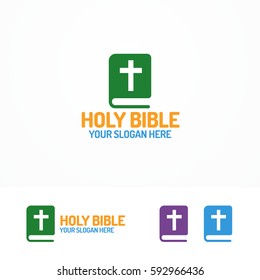 Holy bible book logo different color isolated on white background for religious school, christian and catholic church, book store etc. Vector Illustration