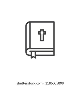 Holy bible book outline icon. linear style sign for mobile concept and web design. Bible with cross simple line vector icon. Symbol, logo illustration. Pixel perfect vector graphics