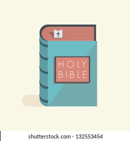 Holy Bible with bookmark and christian cross.