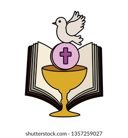 holy bible with chalice and dove