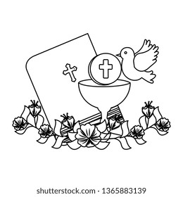 holy bible with chalice and dove