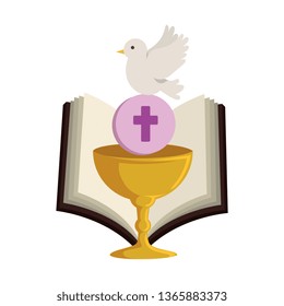 holy bible with chalice and dove