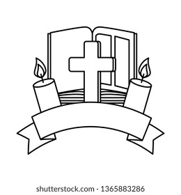 holy bible with cross and candle