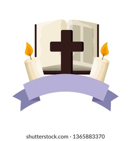 holy bible with cross and candle