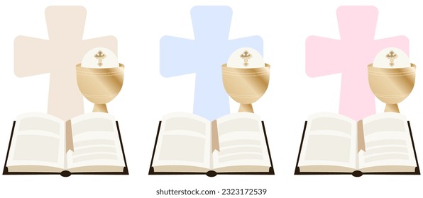 Holy Bible with cross and gold chalice