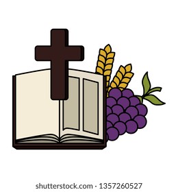 holy bible with cross and grapes