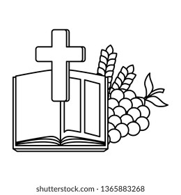 holy bible with cross and grapes