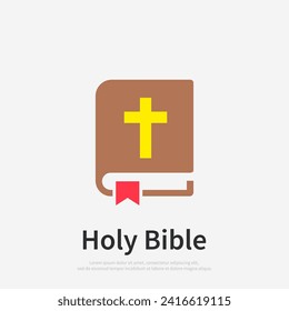 Holy Bible icon. Closed book with Cross. Isolated on white background. Vector illustration