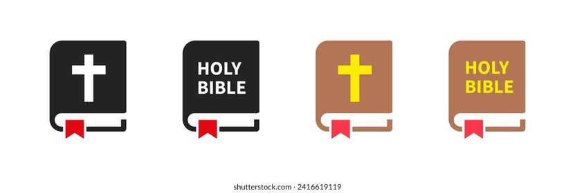 Holy Bible icon. Closed book with Cross. Isolated on white background. Vector illustration