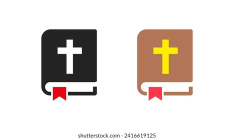 Holy Bible icon. Closed book with Cross. Isolated on white background. Vector illustration