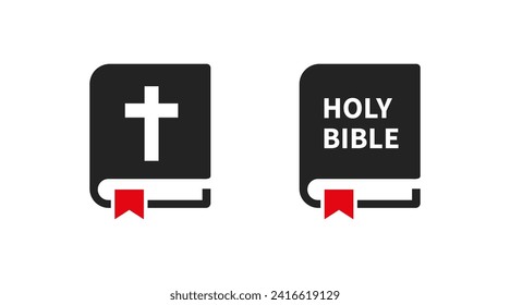 Holy Bible icon. Closed book with Cross. Isolated on white background. Vector illustration