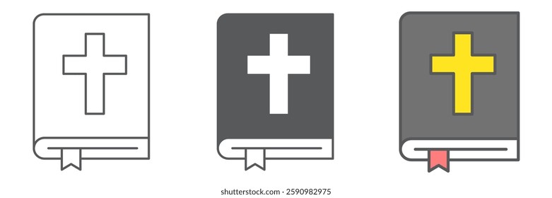 Holy bible icon collection, Happy Easter and god, bible book vector icon set, vector graphics, editable stroke outline sign, eps 10