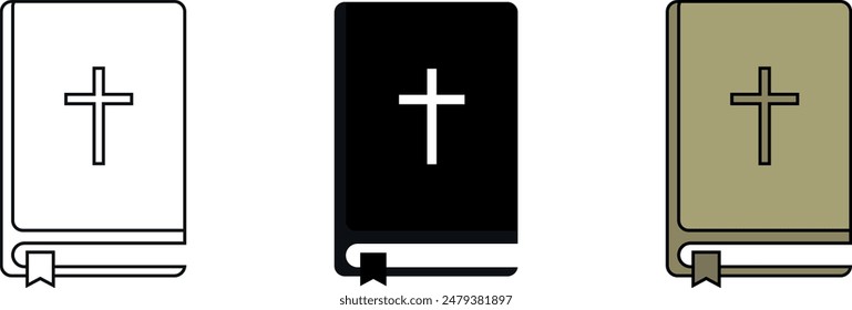 Icono de la Sagrada Biblia en estilo forrado, aislado y colorido. Ilustración vectorial