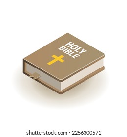 Icono isométrico de la biblia sagrada en la ilustración vectorial 3d del fondo blanco.