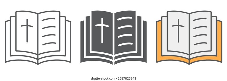 Holy bible line icon collection, religion and book, book with cross icon set, vector graphics, a linear pattern on a white background, eps 10.