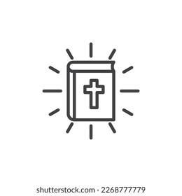 Icono de la línea de la sagrada biblia. signo de estilo lineal para concepto móvil y diseño web. Icono del vector de contorno del libro de la Biblia. Símbolo, ilustración del logotipo. Gráficos vectoriales