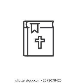 Holy Bible line icon. linear style sign for mobile concept and web design. Bible book with a cross on the cover outline vector icon. Religious faith symbol, logo illustration. Vector graphics