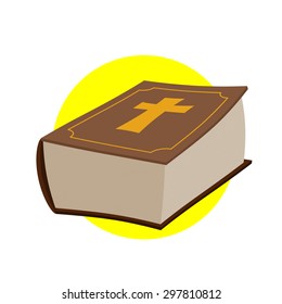 Holy Bible. Thick old book with a cross. Old and New Testament. Religious Christian vector illustration. 