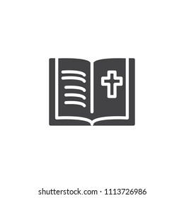 Holy Bible vector icon. filled flat sign for mobile concept and web design. Open Bible book with cross simple solid icon. Symbol, logo illustration. Pixel perfect vector graphics